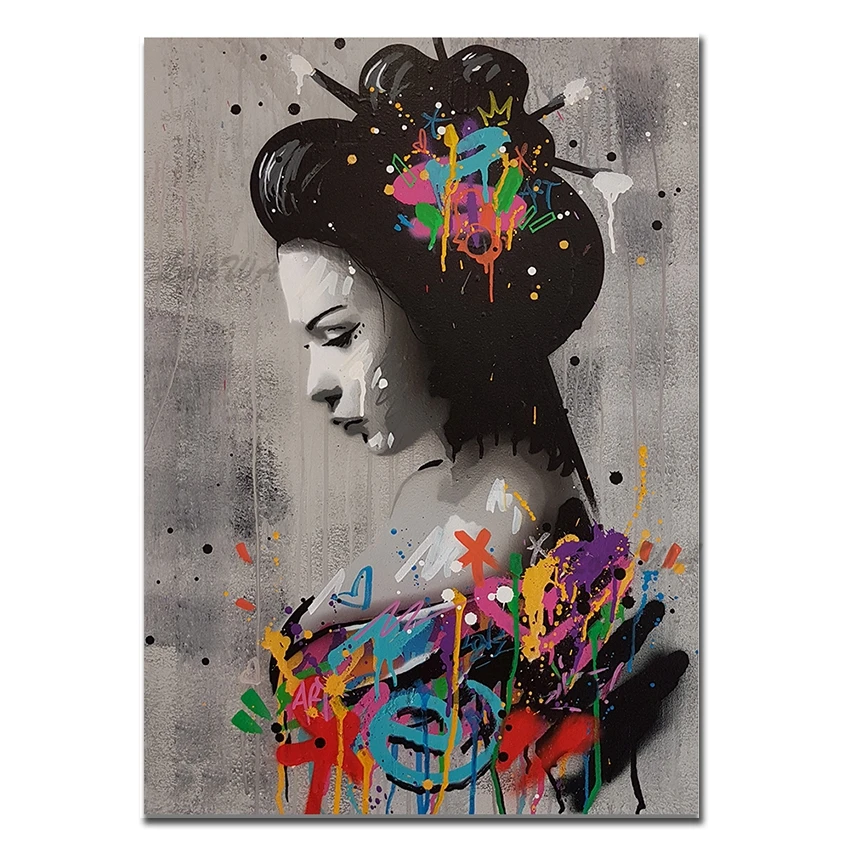 

Фигурка ручной росписи живопись маслом, ручная работа японский картина с женщиной декор искусство картины маслом на холстах арт Настенная ...