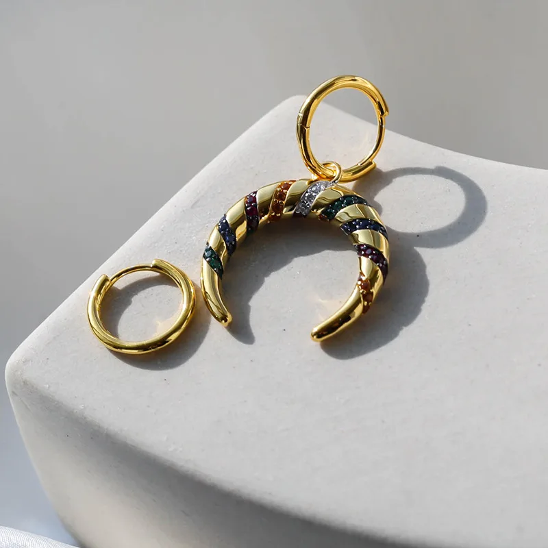 Чистого серебра 925 пробы серебро Желтого Золота Цвет Асимметричная мульти Циркон