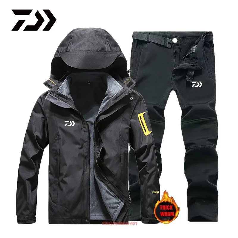 New Daiwa Men's Winter Outdoor Sport Fishing Suits Waterproof Plus Velvet Warm Dawa Clothing Hooded Jackets | Спорт и