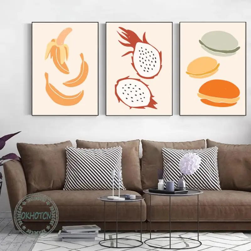 Абстрактный фрукт питая кокос оранжевый арбуз банан холст живопись