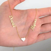minimalism multi heart custom three names personalized stainless steel family necklace nameplate choker friendship jewelry bff