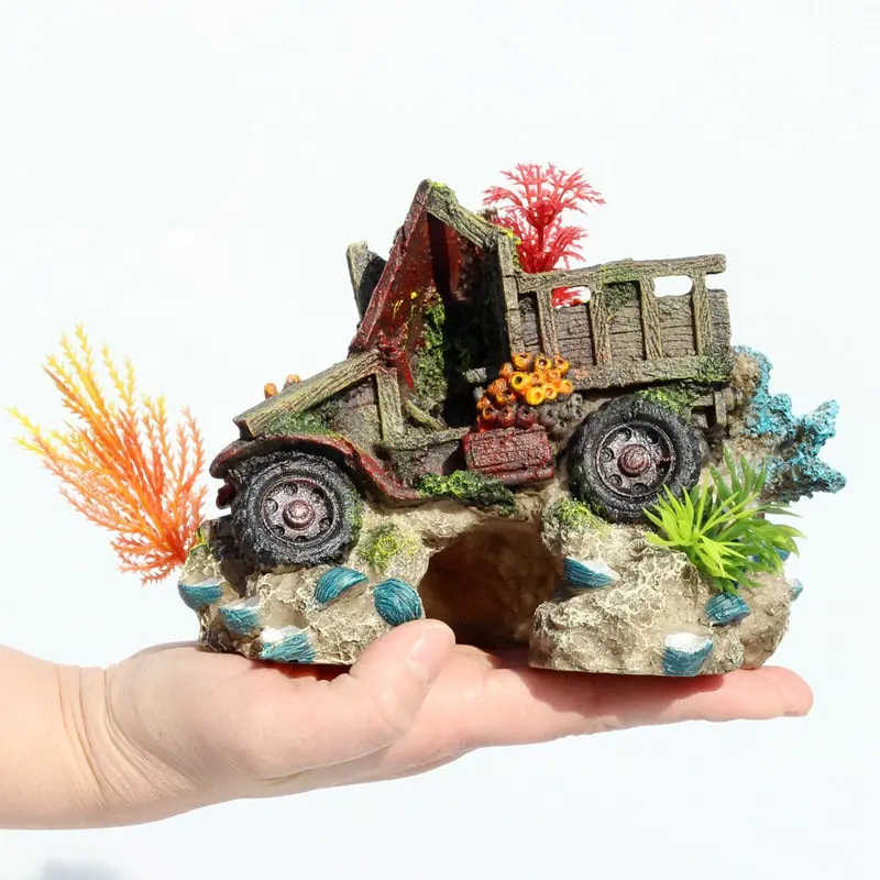 

Resin Aquarium Ornaments Decorations Coral Oil Lamp Pearl Shell Truck Wreck Reef Cave For Fish Tank Aquarium Decoration