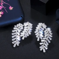 threegraces sparkling cubic zirconia big leaf stud earrings for women new fashion wedding engagement jewelry accessories er251