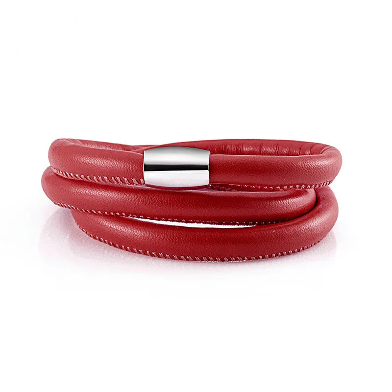Трехслойный кожаный браслет для мужчин и женщин ювелирные изделия магнитные
