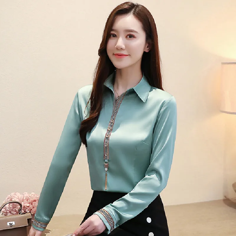 

2020 Spring Fashion Women Tops And Blouses Long Sleeve Solid Chiffon Shirts Turn-Down Neck Office Lady Plus Size Clothes Blusas