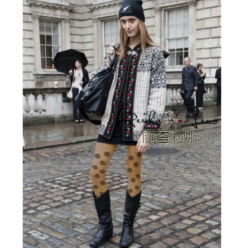 Женские колготки из хлопка с принтом Collant эластичные большими глазами в