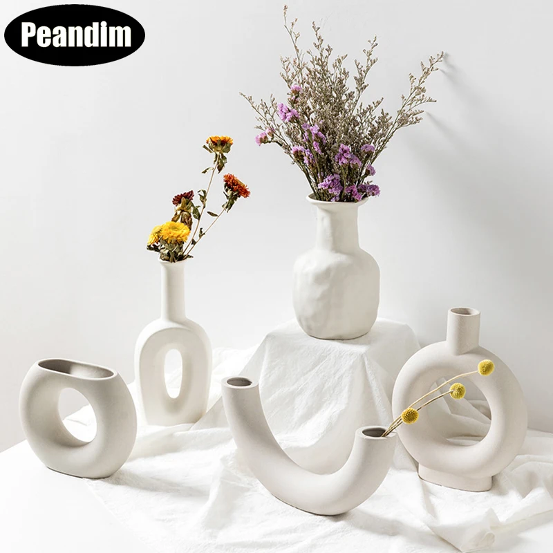 

PEANDIM Nordic Ins Ceramic Vase Creative Living Room Dry Flower Vase Home Arrangement Crafts Wedding Porcelain Vase Decoration