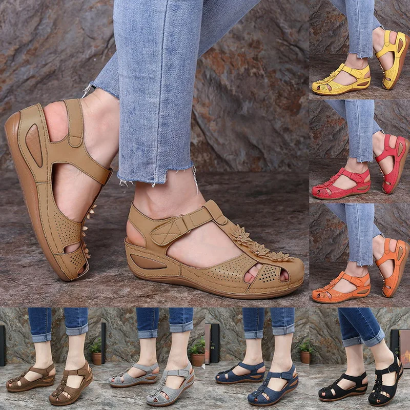 

Women's Wedge Sandals Flower Shoes Peep Toe Bohemia Flip-Flop Ankle Strap Hollow Round Toe Casual Outdoor Hiking Slip On Shoes