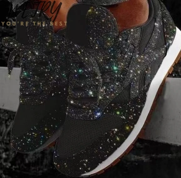 

2020 Autumn Women Flat Glitter Sneakers Casual Female Mesh Lace Up Bling Platform Comfort Plus Size Vulcanized Shoes