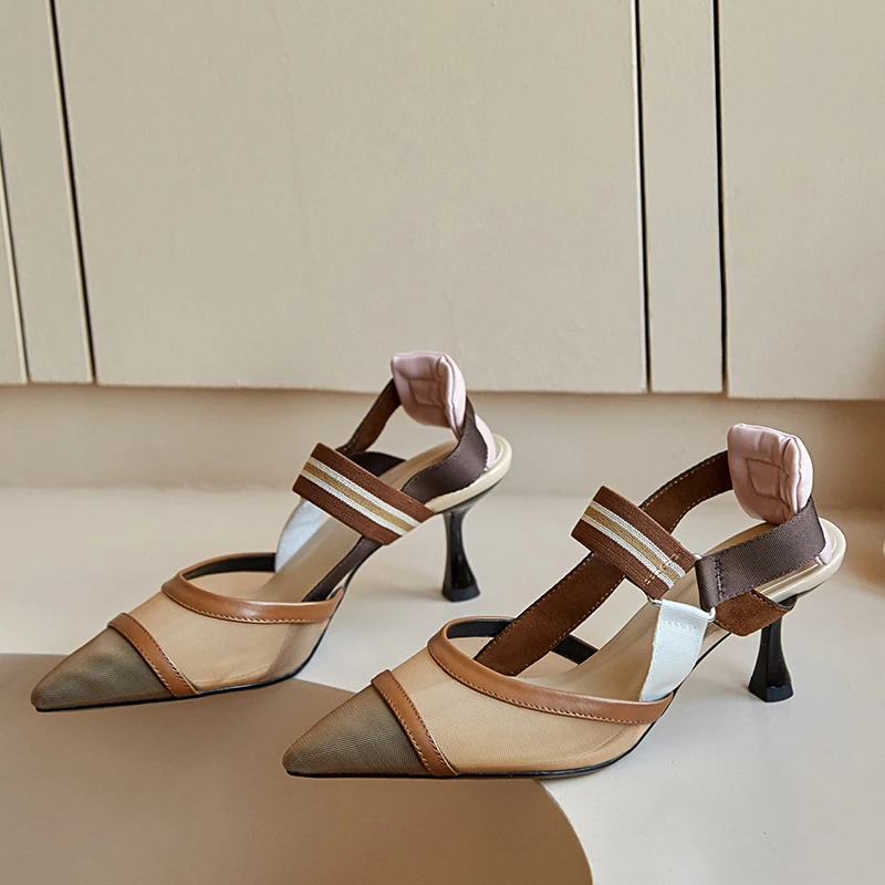 Сандалии SHUI04 MUYISEXI женские на тонком каблуке высотой 6 см дышащие сетчатые с