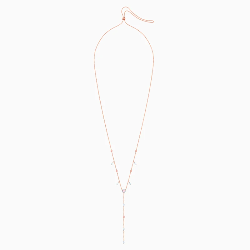 

Fashion Jewelry SWA New ONE Y-Shaped Necklace Rose Gold Charming Y-Shaped Pink Heart-Shaped Crystal Female Romantic Jewelry Gift