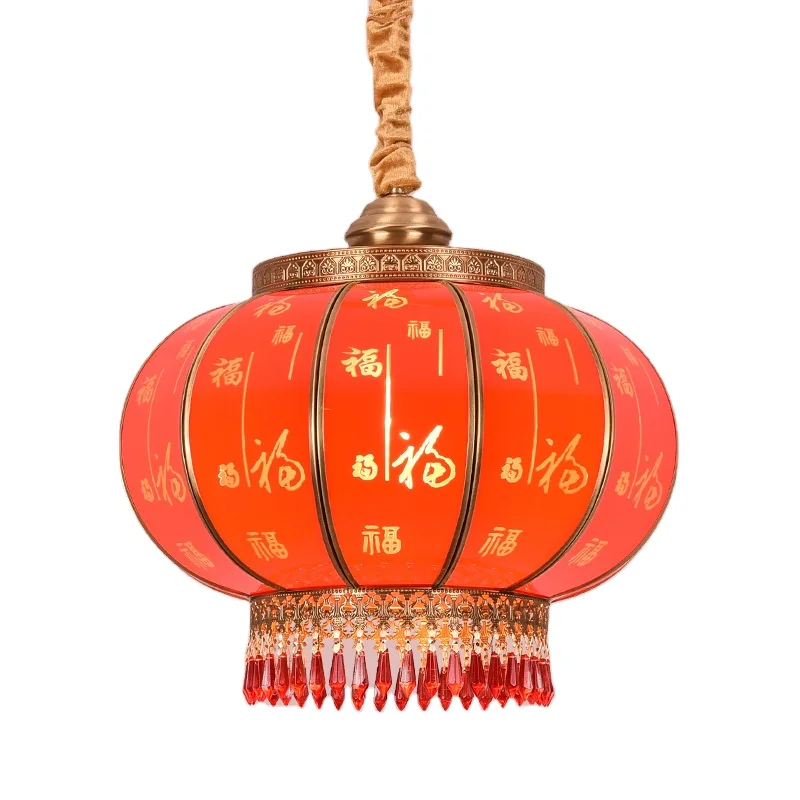 

Люстра в китайском стиле с красным фонариком из меди