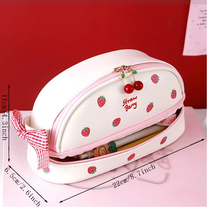 

Pu Leather Waterproof Double-Layer Storage Pencil Case Kawaii Holder Large-Capacity School Pencilcases Stationery Organizer Item