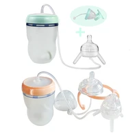 j60b 250ml wide mouth handless newborn milk bottle self feeding baby bottle with long straw tube silicone sippy kids cup nursing