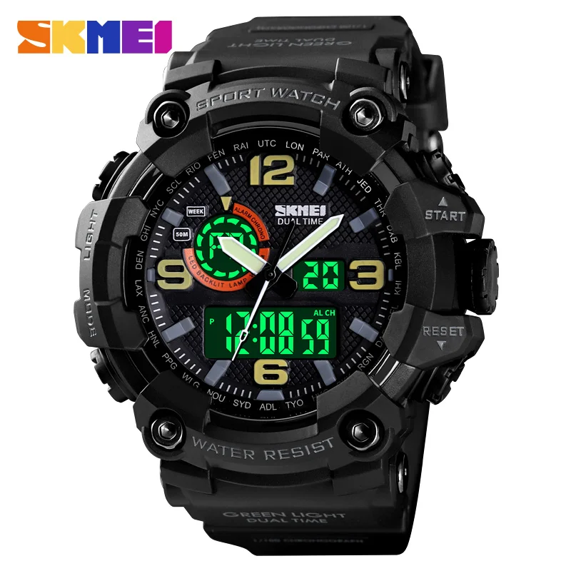 

SKEMI Outdoor Sport Watches Men Dual Display Fashion Waterproof Student Electronic Clock Military Wrist Watch 1520