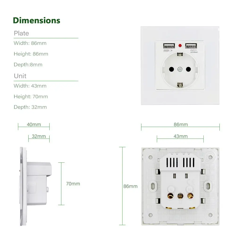 Настенная розетка стандарта ЕС BSEED с двойной USB настенной декоративной розеткой