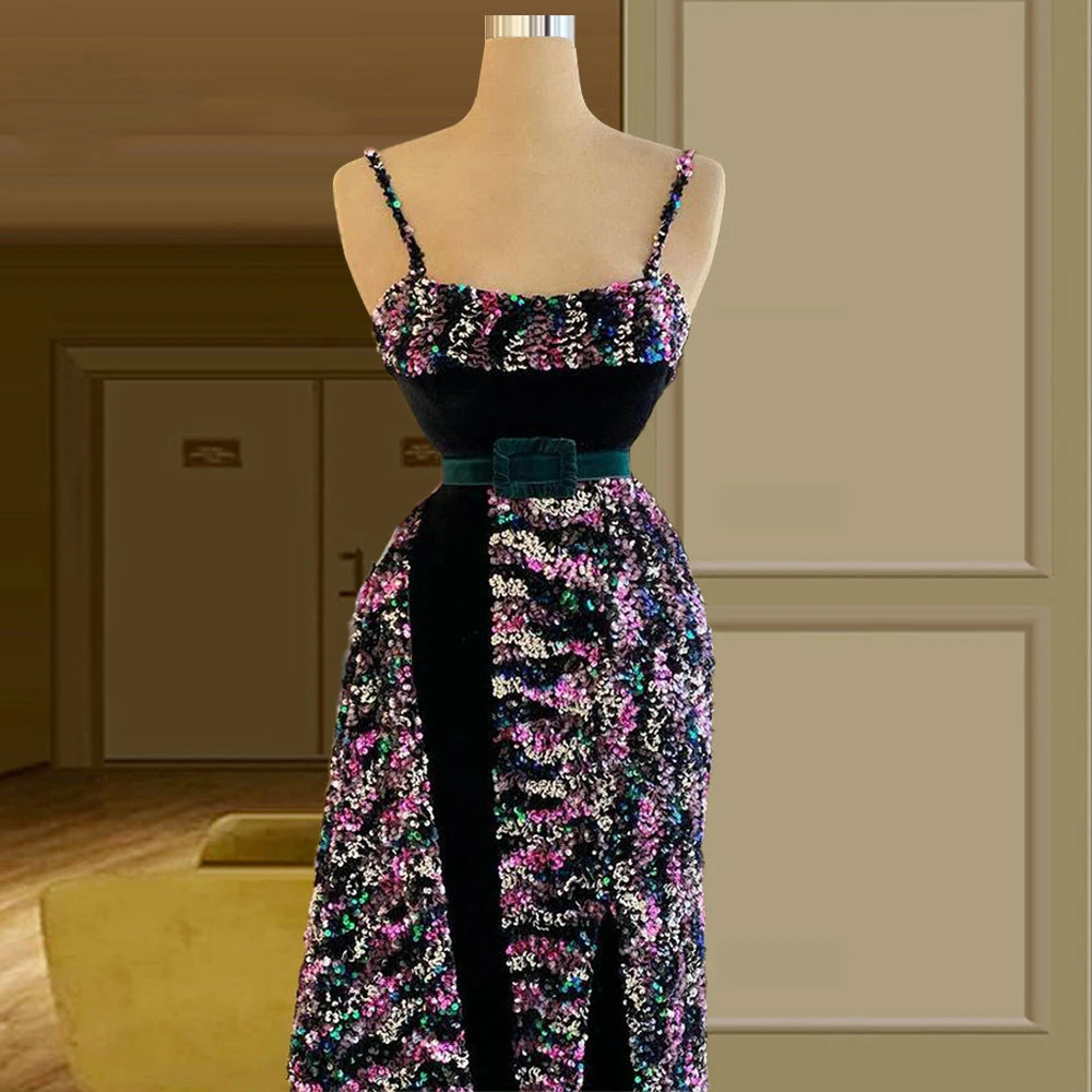 

YILIBER Evening dresses 2021 vintage vlack pearls long sleeves evening gowns beading prom dresses for women short dresses