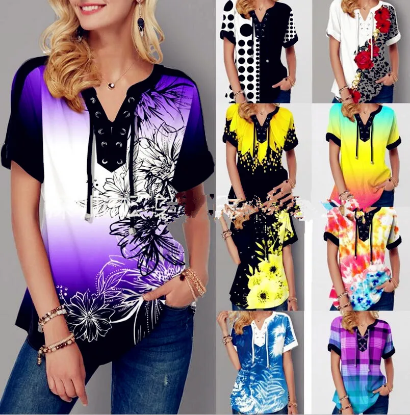 

Summer 2021 Sexy 3D Fashion Women Ruffles Printed Tops Tees Big Large Plus Sizes Elegant Femme Blouse Shirt Befree Boho Casual