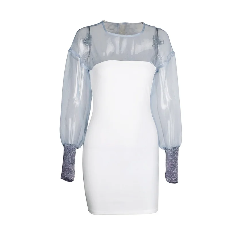 Прозрачное Сетчатое платье с длинными рукавами круглый вырез бандаж на спине