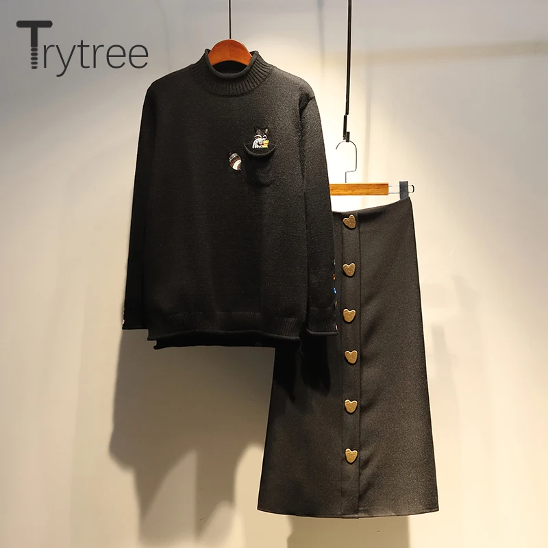 Trytree/осенне зимний женский костюм из двух предметов Повседневная водолазка топы