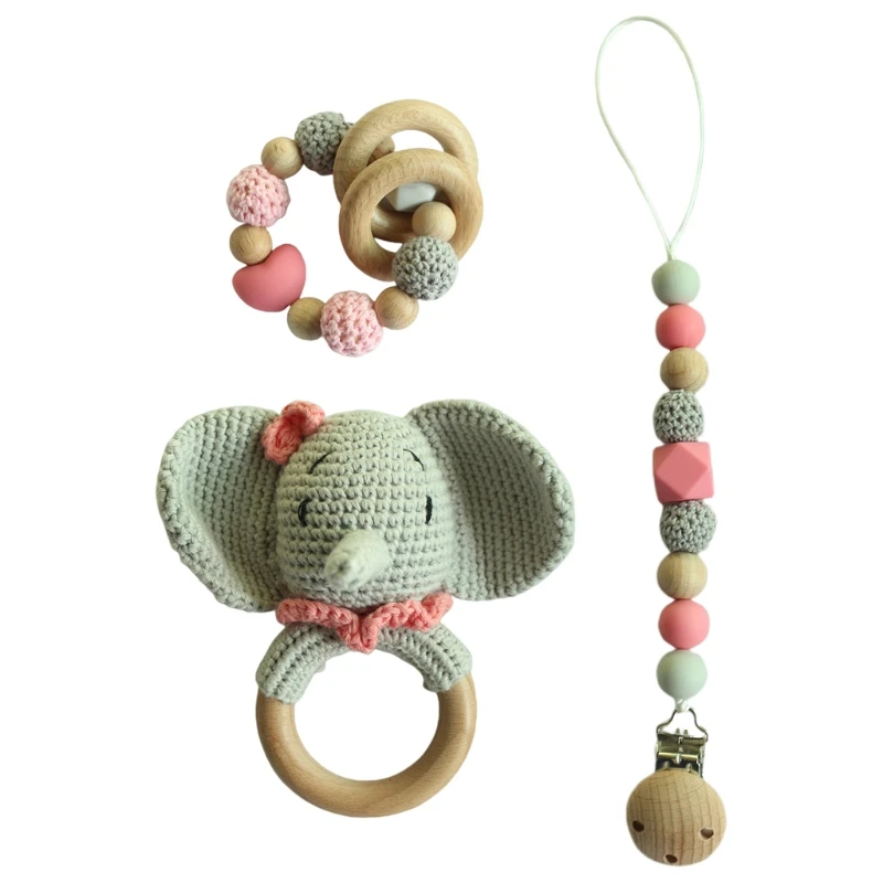 

Baby Pacifier Clip Teething Bracelet Crochet Soother Infants Rattle Teether Toy F3ME