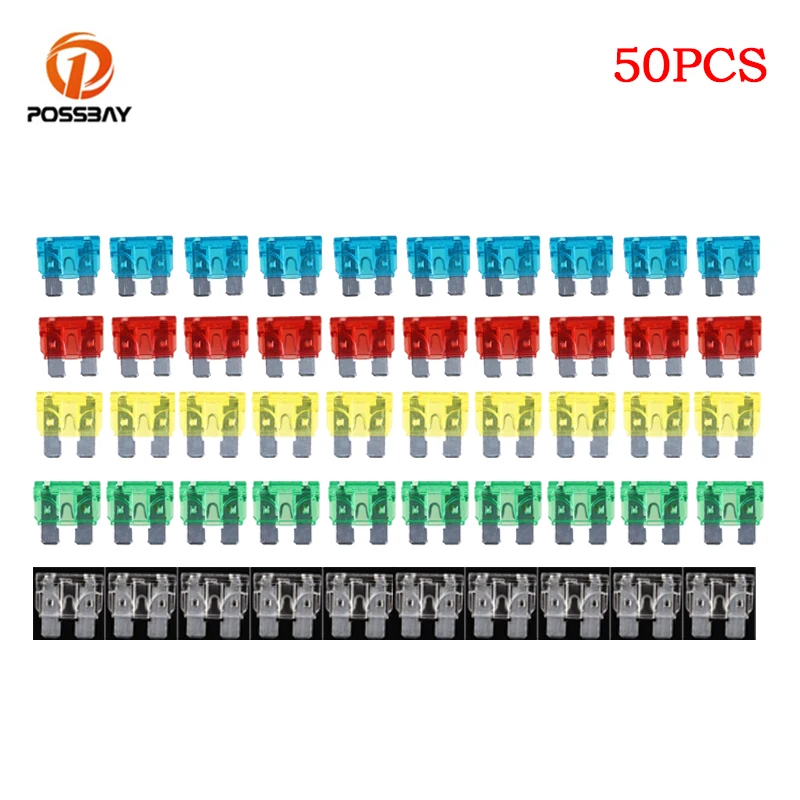 Набор предохранителей POSSBAY 50 шт./лот для лезвия автомобиля 10A 15A 20A 25a 30A красный