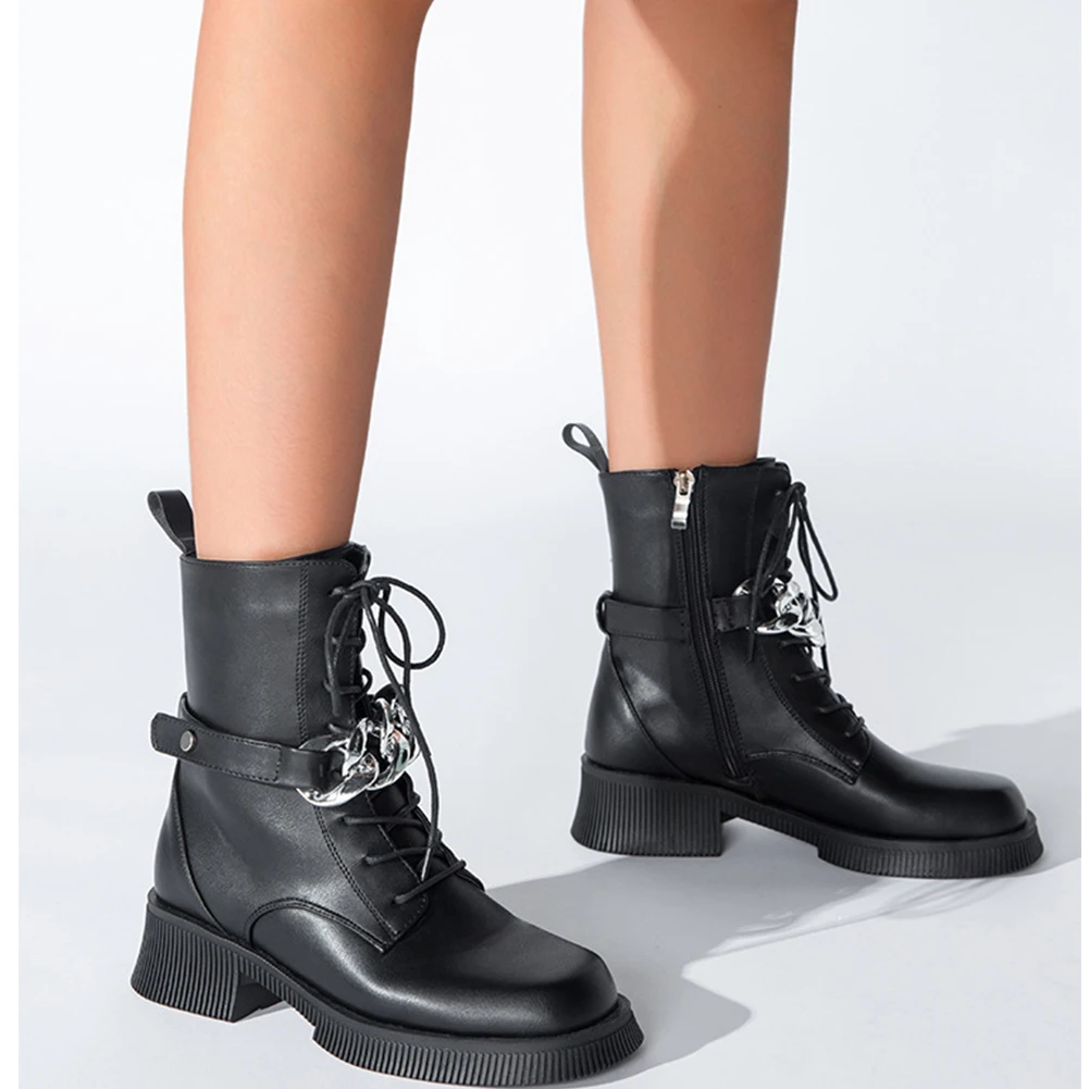 Женские мотоциклетные ботинки SARAIRIS Черные ботильоны на платформе и массивном