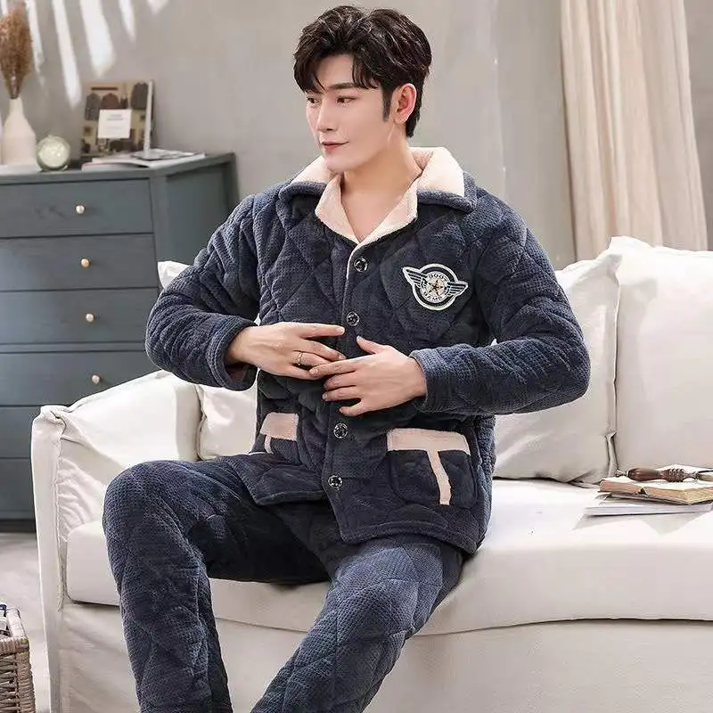 Winter Men's Pajamas Sets Coral Velvet Thick Warm 2 Piece/Set Home Suit Plus Size Soft Nightwear Homewear Home Clothes