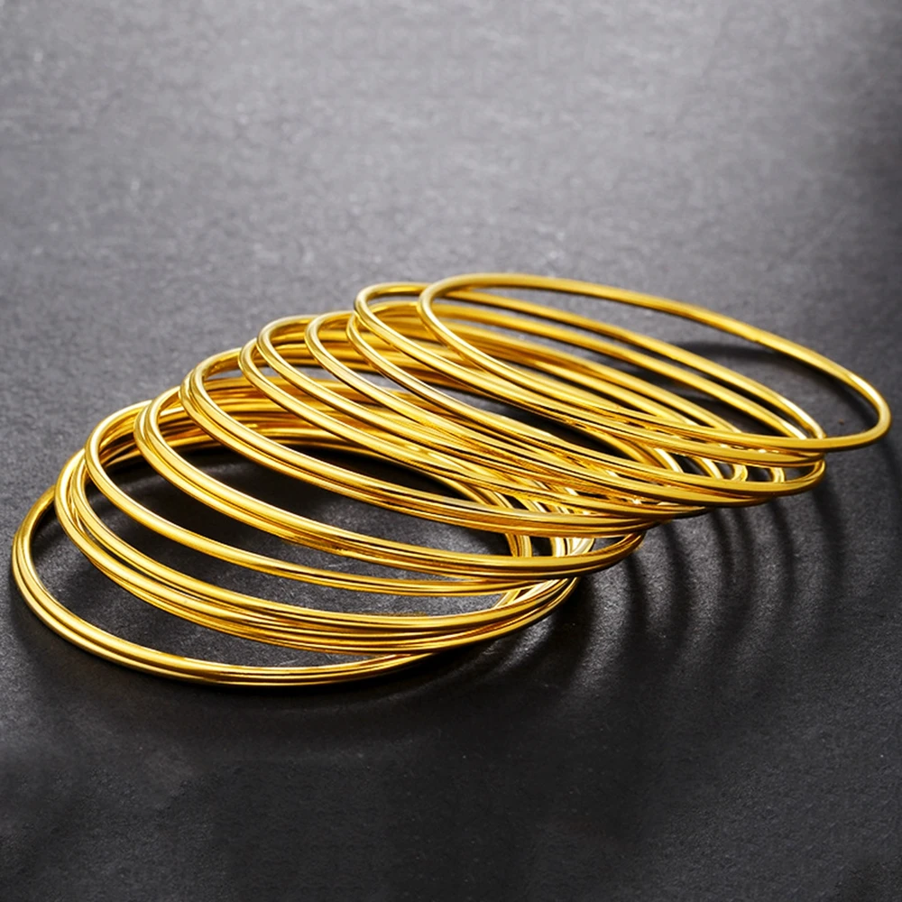 10 Pieces Wholesale Thin Bangle Unopen Yellow Gold Filled Classic Style Womens Bangle Bracelet Dia 60mm/65mm Fashion Gift images - 6