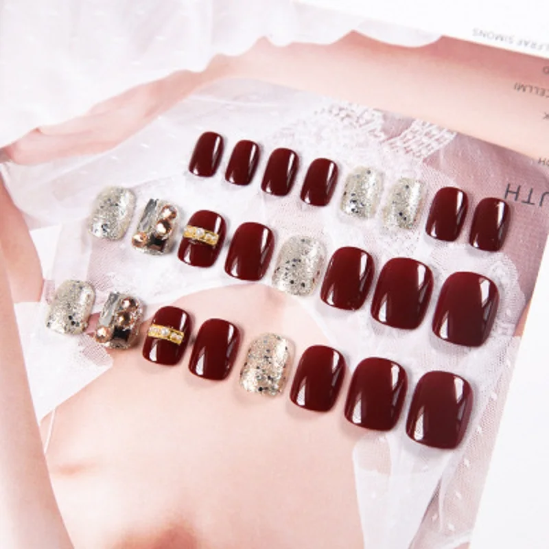 24 шт. элегантные блестящие красные акриловые накладные Типсы со стразами для