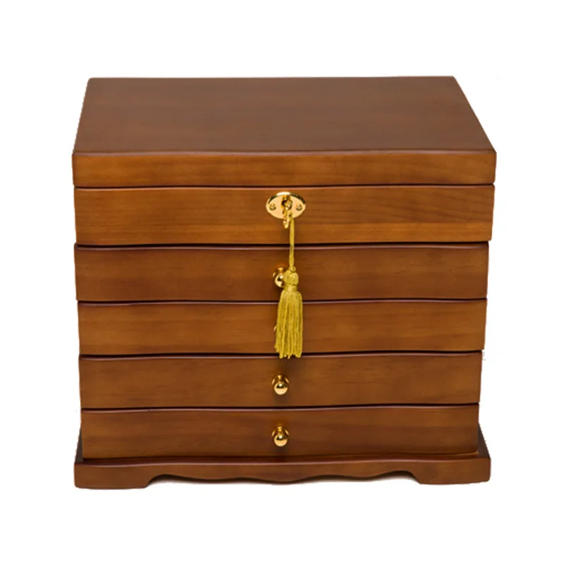 2021 New 5-Layer Solid Wood Jewelry Box With Lock Antique Retro Princess European Style Earrings/Ring/Necklace Storage Box