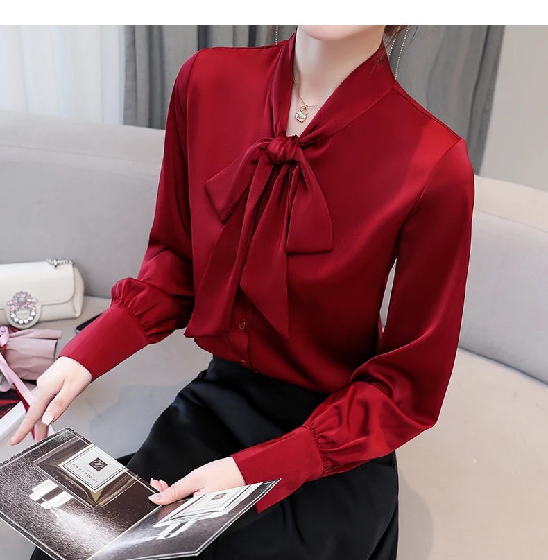 

White shirt female design sense niche autumn long-sleeved tops fashion acetate satin temperament lace chiffon shirt