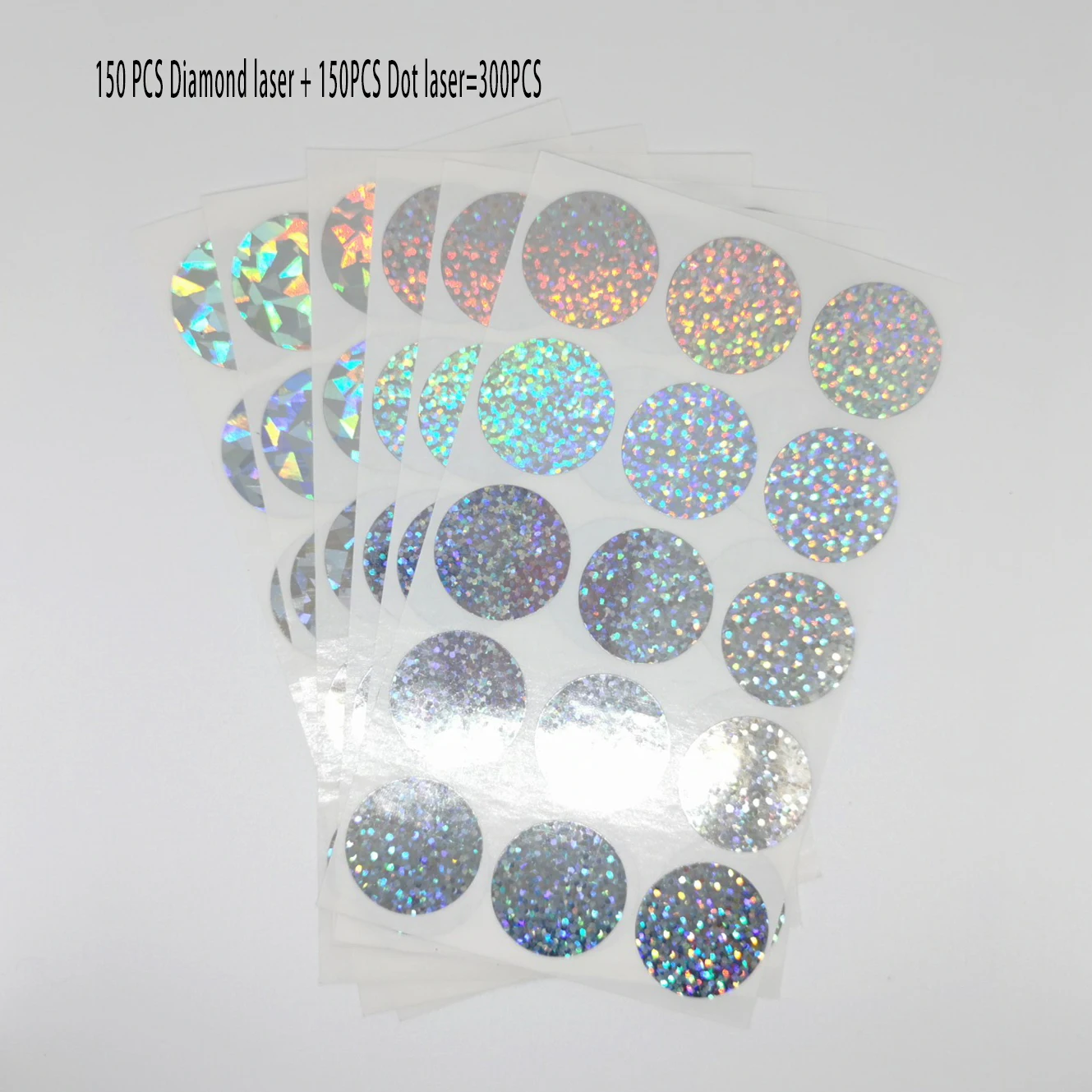

300pcs 1"Inch Round Scratch Off Stickers 150pcs Two Kind Diamond laser Color Metallic Hologram game Scratch Sticker Wedding card