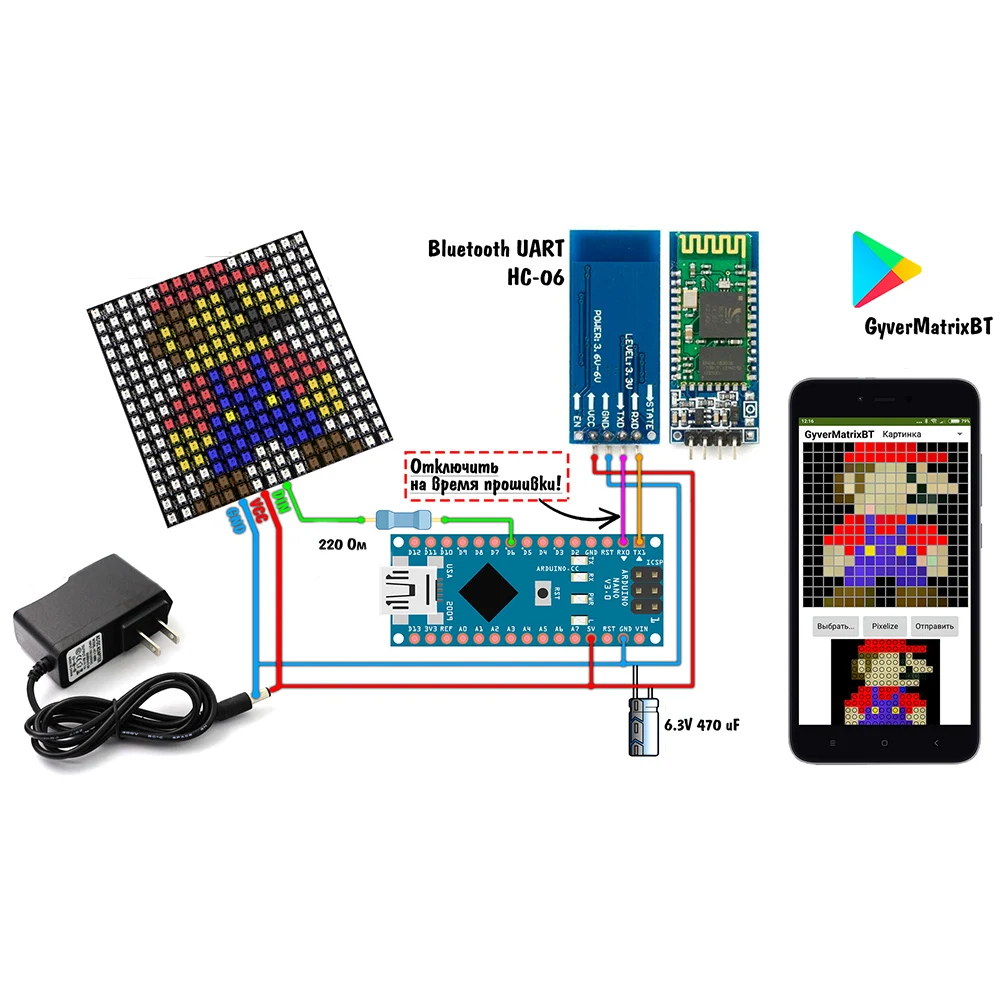 WS2812B 16x16 матрица Bluetooth гиверлампа комплект RGB адресуемые пиксели гиверматриксbt