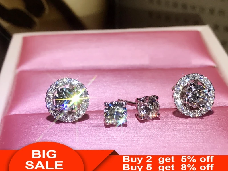 Сверкающие Earrring AAAAA Cz реального 925 серебро обручальные свадебные серьги гвоздики