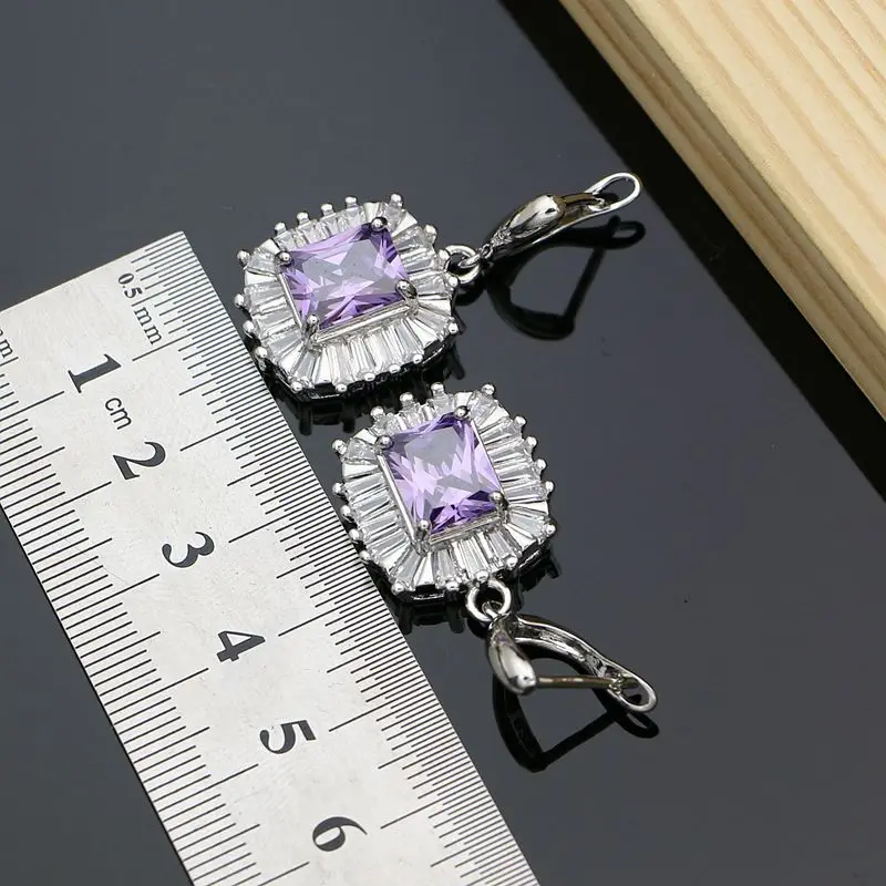 Серьги-подвески женские из серебра 925 пробы с натуральным фиолетовым фианитом |