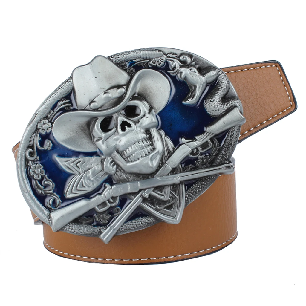 

Adjustable Men's PU Leather Belt with Snake Pirate Skull Buckle Belt 125cmx3.8cm