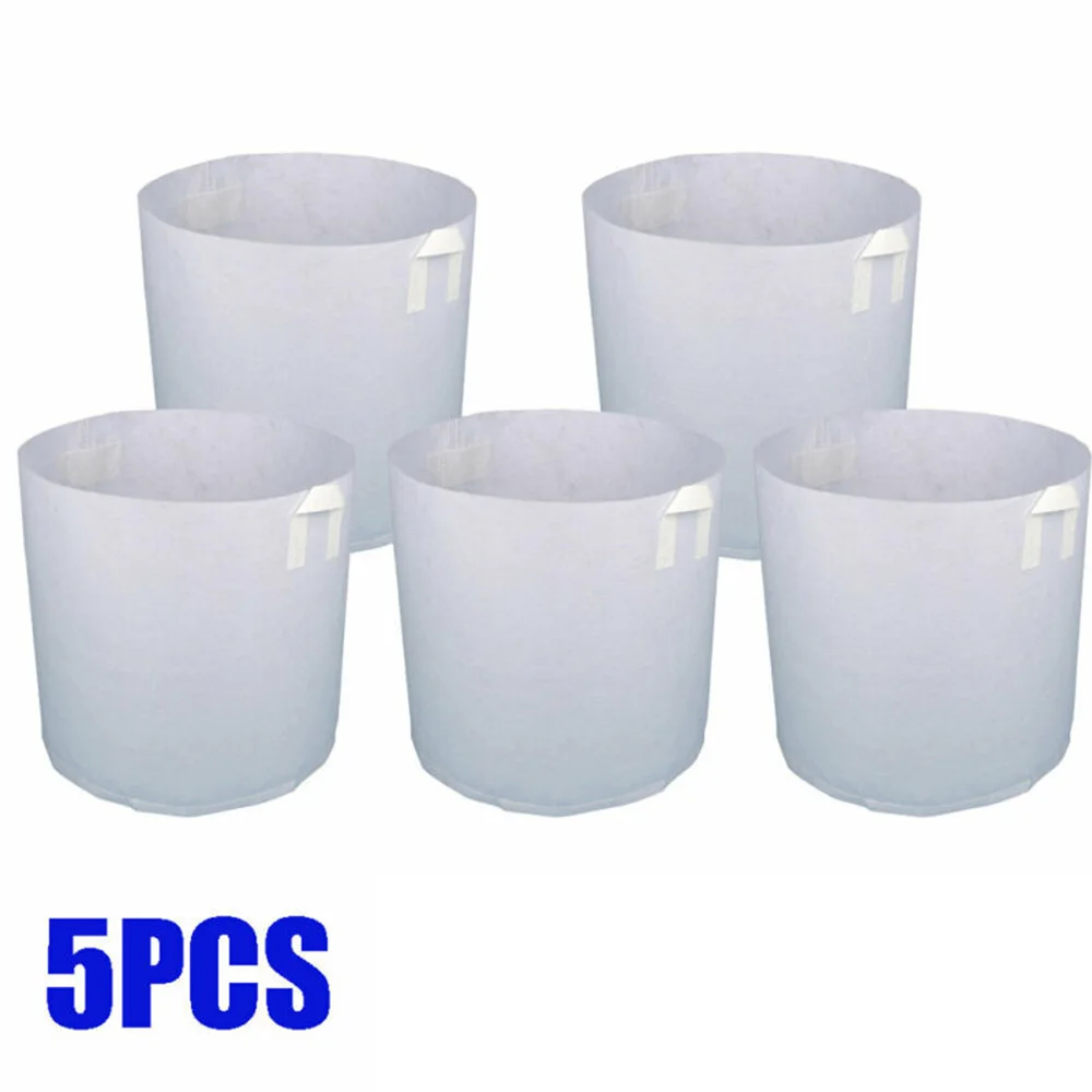 

5pcs Grow Bags Fabric Pots W/ Handle Planting Container White Non-woven
