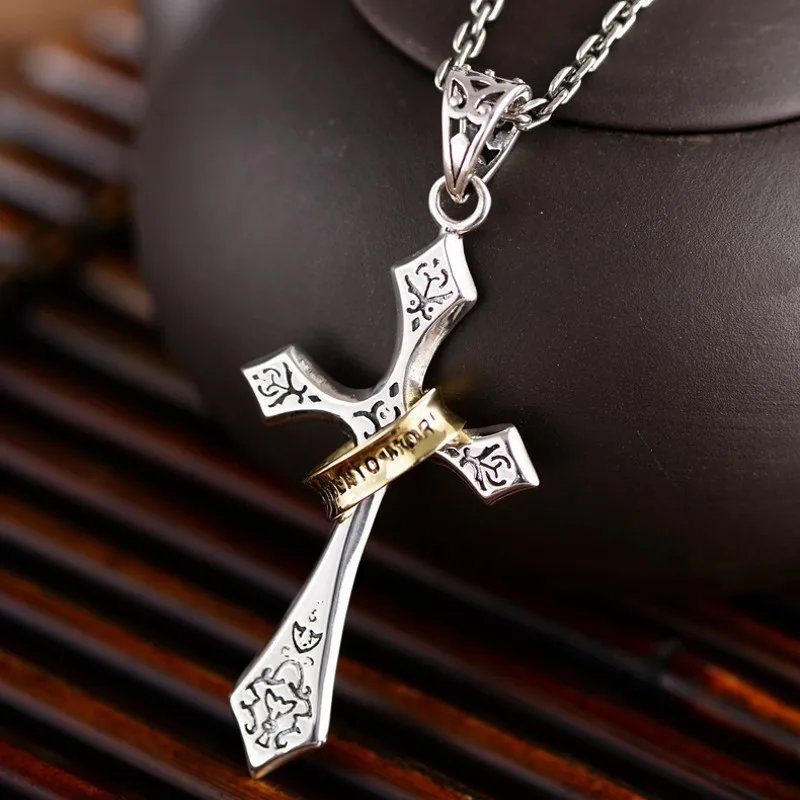 

BOCAI 2021 Trendy New Real 100% s925 Silver Jewelry punk style Jesus Cross Vintage Man and Woman Pendants with Personality