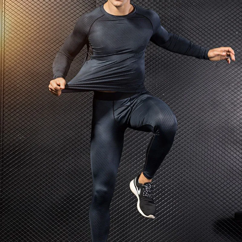 

Youth Workout Suit Compression Sportswear Fitness Quick-drying Training Pants Running Shirt 2 Piece Tracksuit Men Jogging Suit