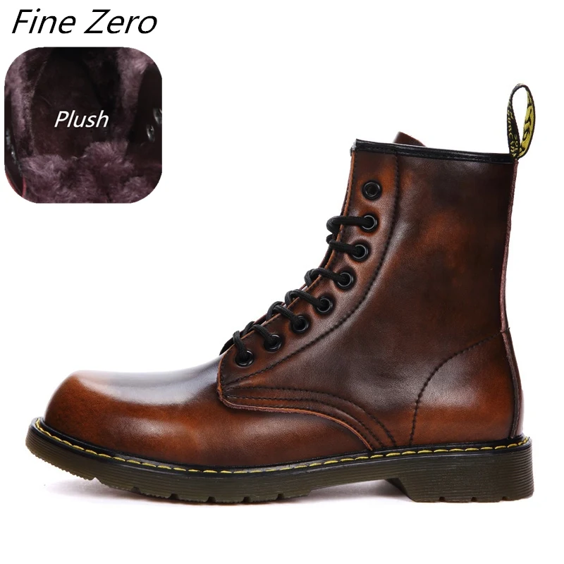 Brown-plush 02 Высококачественные ботинки из натуральной кожи; мужские водонепроницаемые ботильоны; сезон весна-осень; ботинки для верховой езды; Мужская Уличная Рабочая обувь; зимние ботинки - Цвет: Brown-plush 02