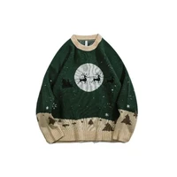 2021 korean fashion fawn jacquard retro green men hip hop knitted sweater casual women vintage pullovers sueteres para hombre