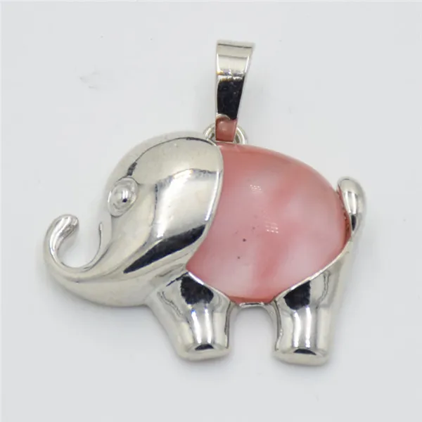 Watermelon Crystal Энергетические милые Подвески в виде слона, аметисты, розы, кварцы, кристалл, опал, Лапис, камень, ожерелье, подвеска для девочек, детские ювелирные изделия - Окраска металла: Watermelon Crystal
