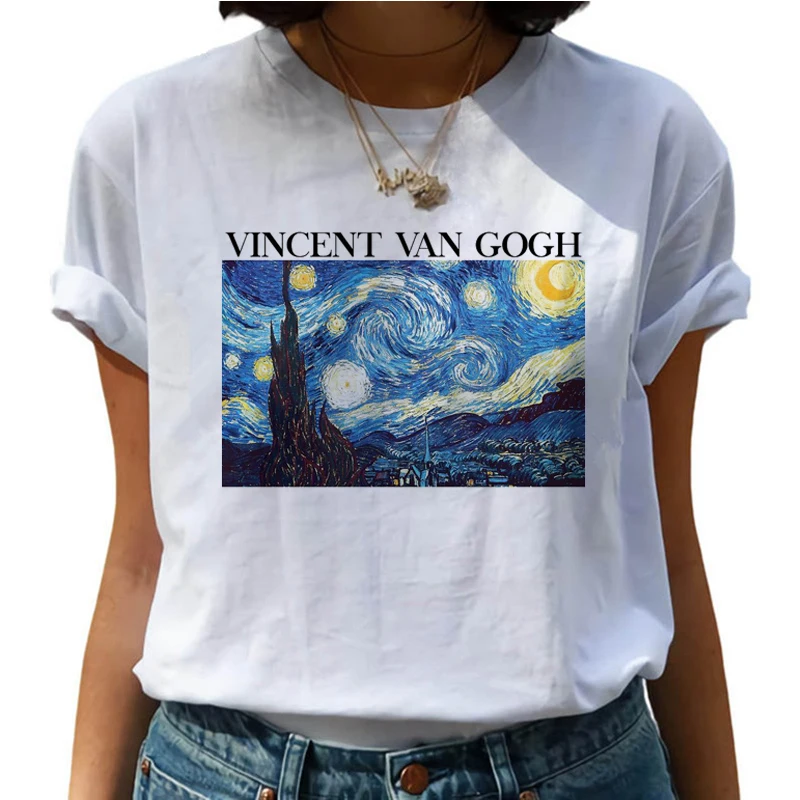 Van Gogh Рисование маслом Harajuku футболки женские Van Goghing Van Gone Забавные футболки 90s футболка с изображением модные футболки женские - Цвет: 8503