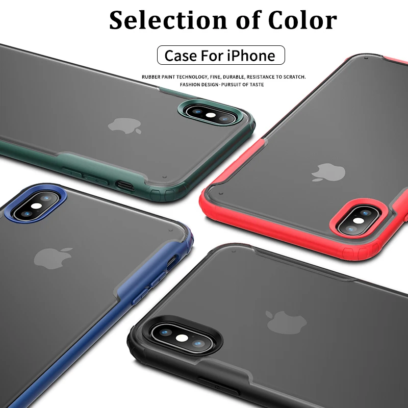 Для iPhone Xs MAX XR 8 7 Чехол Ультра тонкий прозрачный PC задняя крышка с Резиновый ТПУ бампер, противоударный чехол