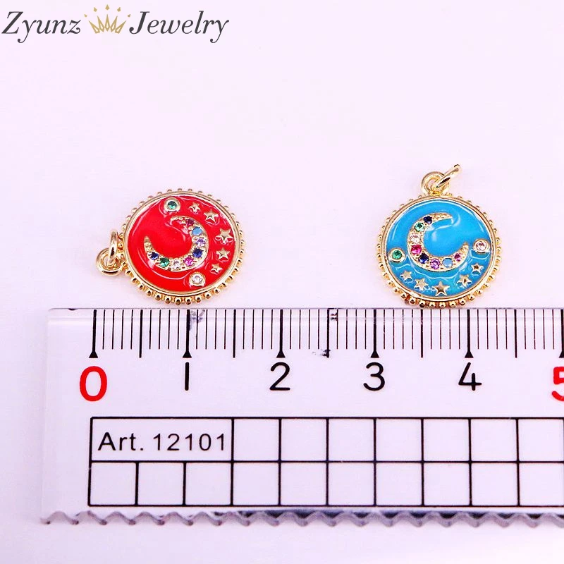 

12PCS, Trendy Gold Color Charm Pendant Necklaces Rainbow Cubic Zirconia Moon Enamel Charm Pendant Necklace