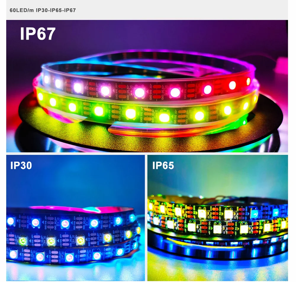 

WS2812B 1m/2m/3m/4m/5m WS2812 Strip Lights Smart RGB Individually Addressable LED Black/White PCB Waterproof IP30/65/67
