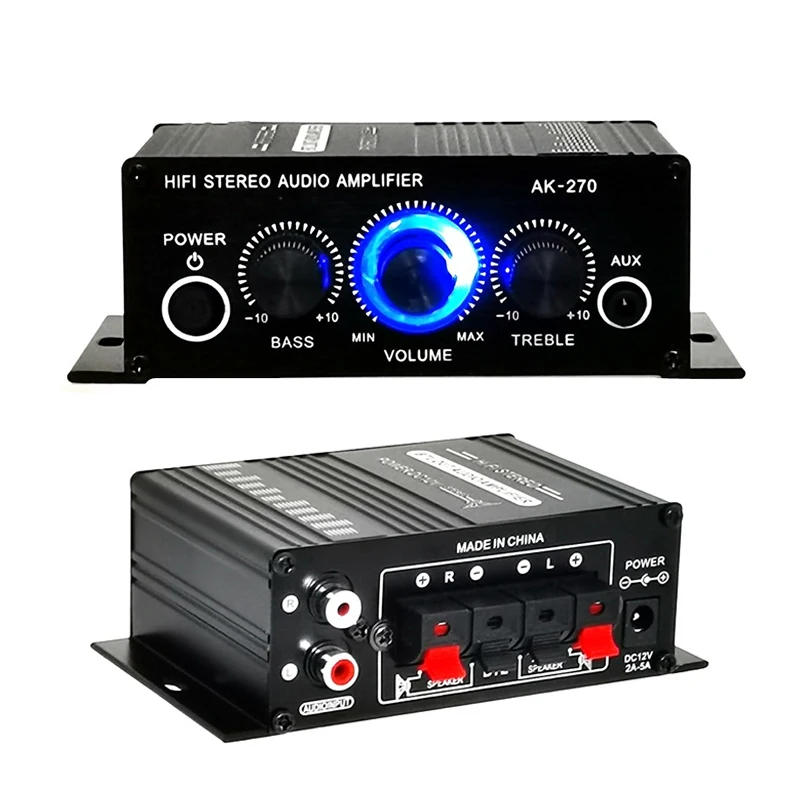 

Мини Hi-Fi усилитель мощности AK270 12 в, аудио усилитель для караоке, домашнего автомобиля, театра, 2-канальный усилитель, вход USB/SD AUX