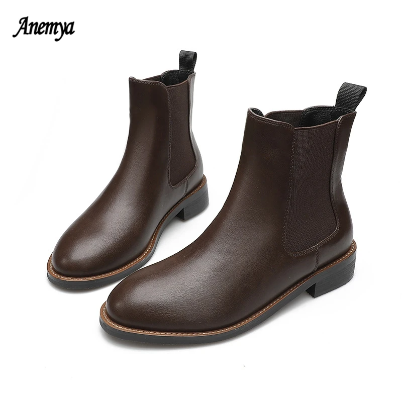 

Женские ботинки челси из натуральной кожи, коричневые ботильоны на платформе, в британском стиле, Осень-зима 2021