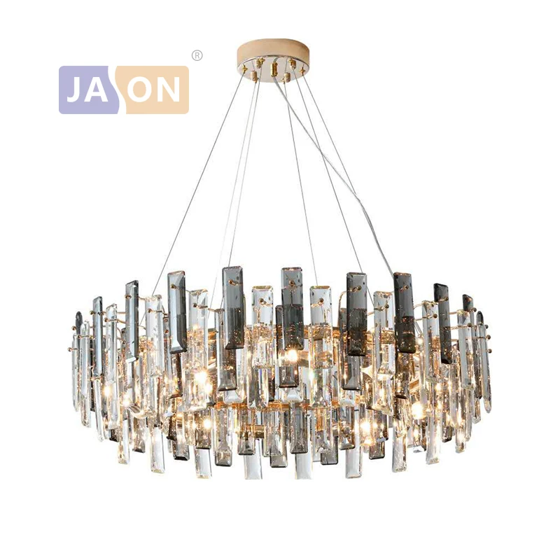 

LED Postmodern Crystal Iron Round Oval Chandelier Lighting Lustre Suspension Luminaire Lampen For Dinning Room